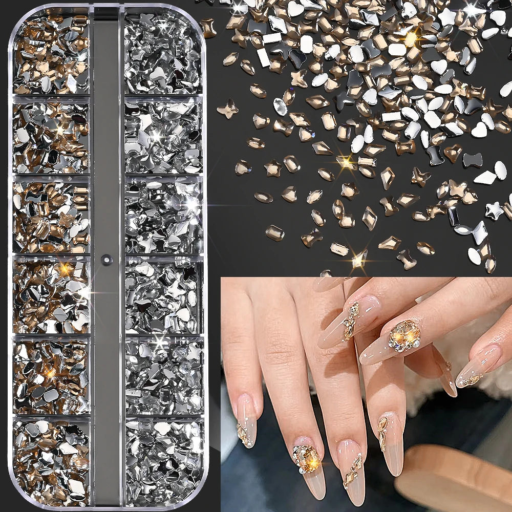 Ocean Gold Nail Art Charms - 3D Shell Seahorse Starfish Pearl Gems Studs