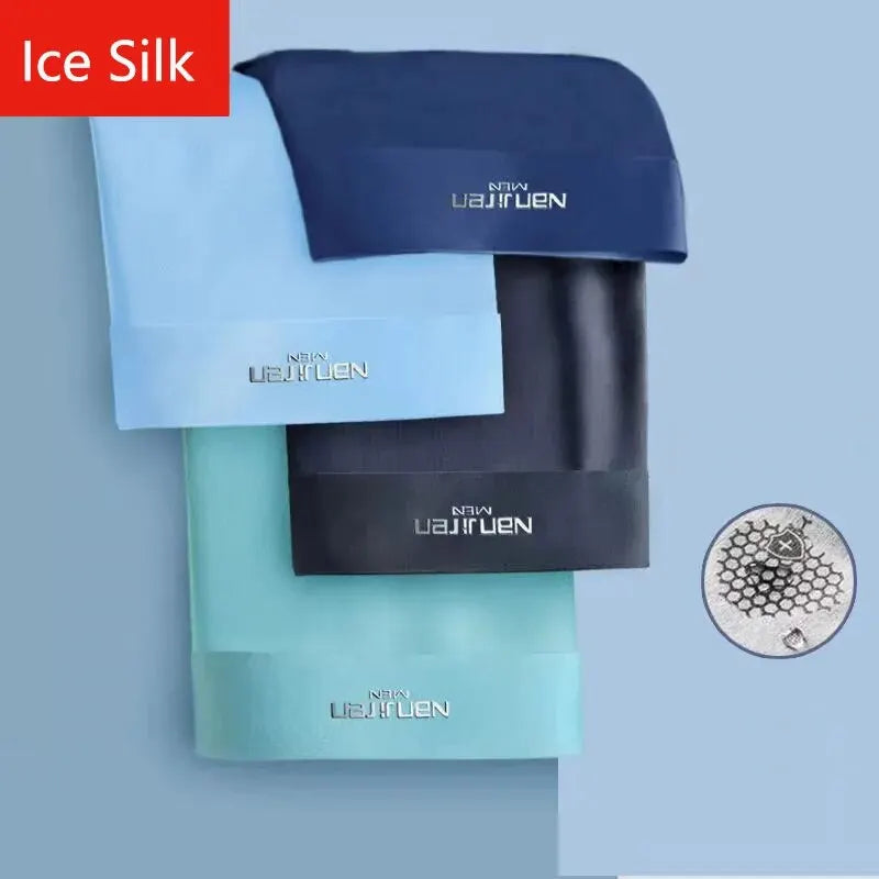 Mens Ice Silk Boxer Shorts - Breathable Cool Underwear Sexy Thin Lingerie Sizes L-6XL 4pcs Set