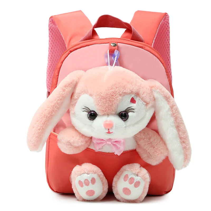 Plush 3D Rabbit Backpack - Cute Cartoon School Bag for Kids