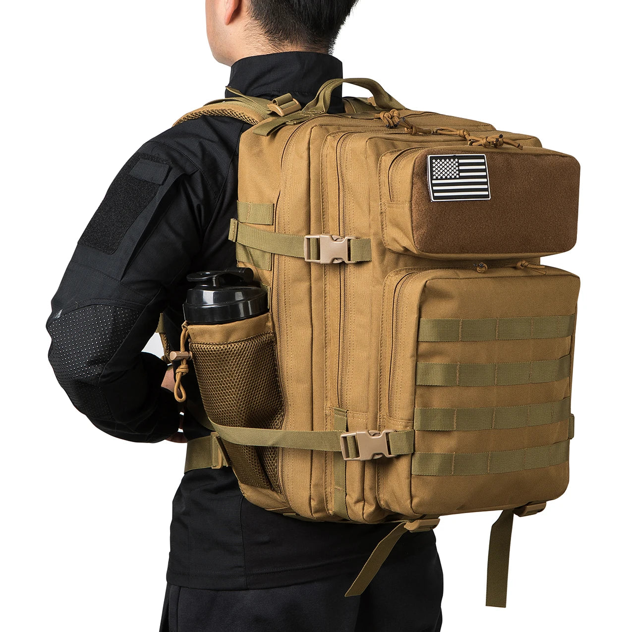 Tactical Backpack - 2545L Outdoor Rucksack with Dual Cup Holder for School Gym and Camping