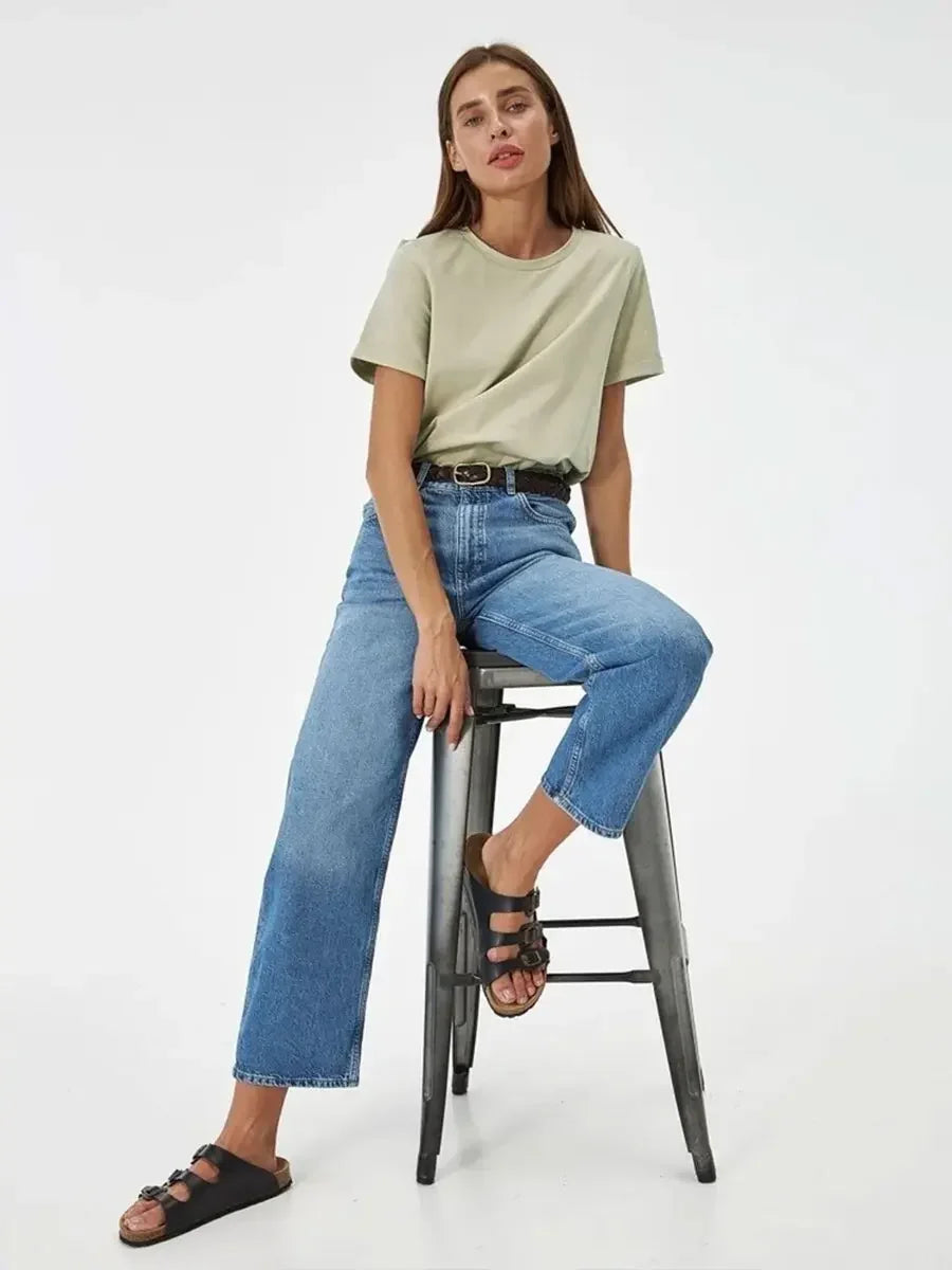 Cotton Womens T-Shirt - Summer Short Sleeve Loose Basic Top