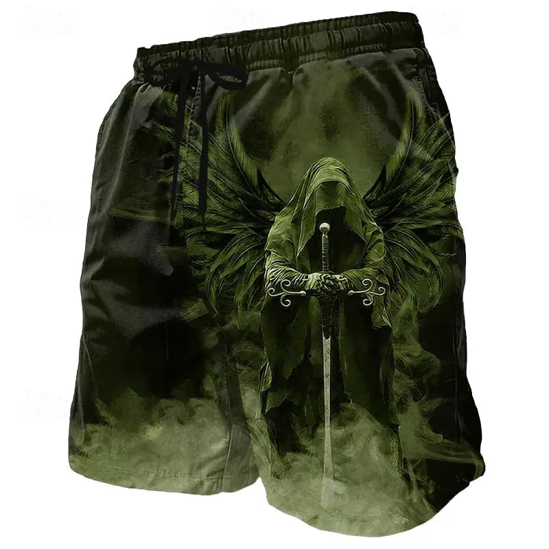3d angel god print men's swimsuit street hip hop punk casual shorts men summer swim shorts drawstring casual shorts