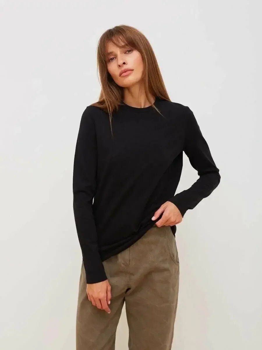 Cotton Loose T Shirt - Women's Casual Tops | Oversized Long Sleeve Basic Solid Shirt