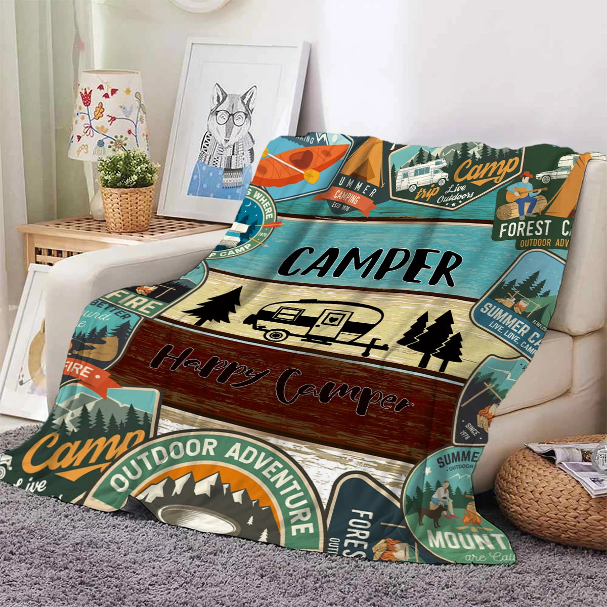 Camper Forest Pattern Blanket - Plush Travel Sofa Throw - ZOOMNSTORE