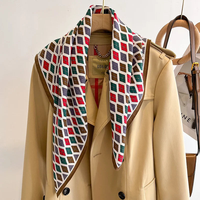 Pure Cotton Womens Printed Scarf - Fashionable Square Foulard for Neck and Hair
