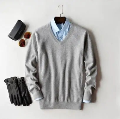 Cashmere Pullover Sweater - Men's V Neck Warm Cotton Blend Knitwear For Autumn Winter