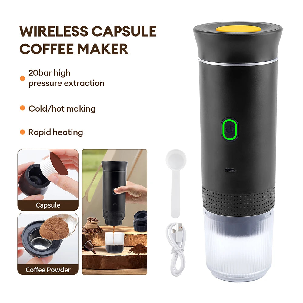 Portable Wireless Espresso Coffee Maker - 3-in-1 Travel Car Home Camping - ZOOMNSTORE