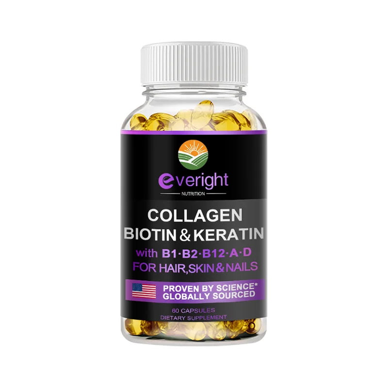 Biotin Hyaluronic Acid, Collagen Keratin –Hair Growth Vitamin – Nails & Skin, B1, B2, B6, B12 Complex Supplement for Men &Women