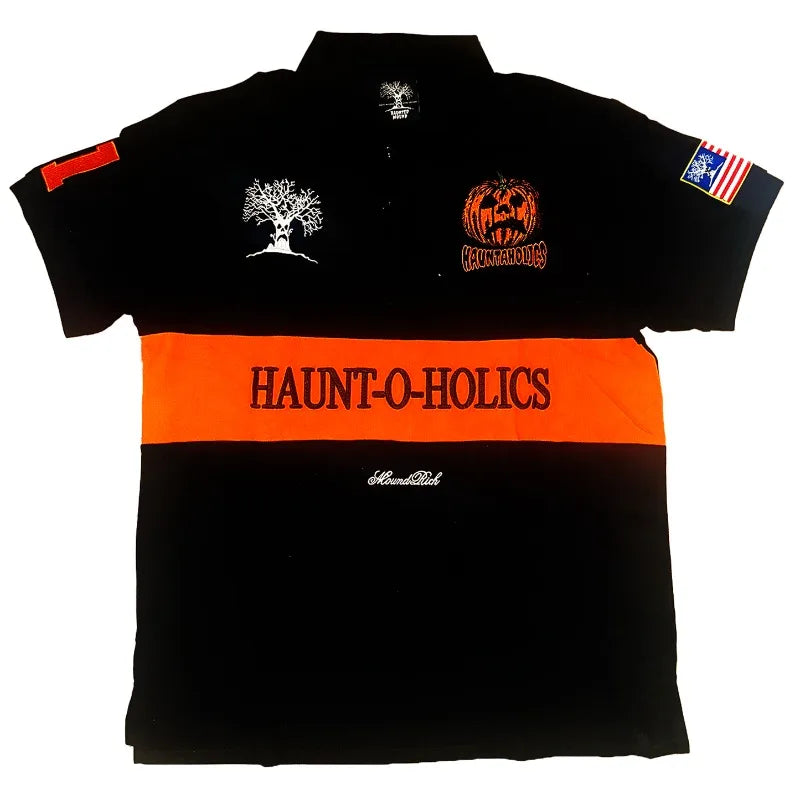 Y2K Haunted Polo Shirt - Halloween Devil Pumpkin Embroidery Gothic Streetwear - ZOOMNSTORE