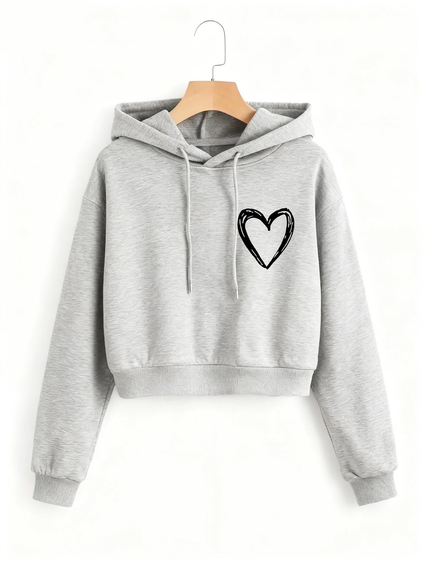 Fashion Love Heart Letter Print Autumn Winter Cropped Sweatshirt Crop Top Hoodie Y2k Sweatshirts Gothic Casual Style Clothes