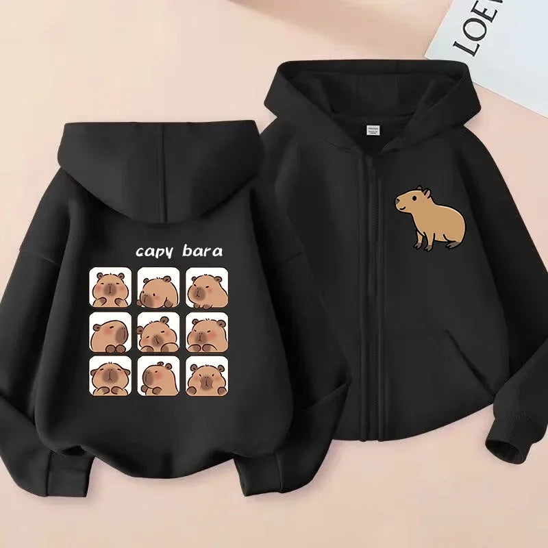 Kawaii Capybara Zip Up Hoodie - Childrens Manga Sweatshirt for Kids - ZOOMNSTORE