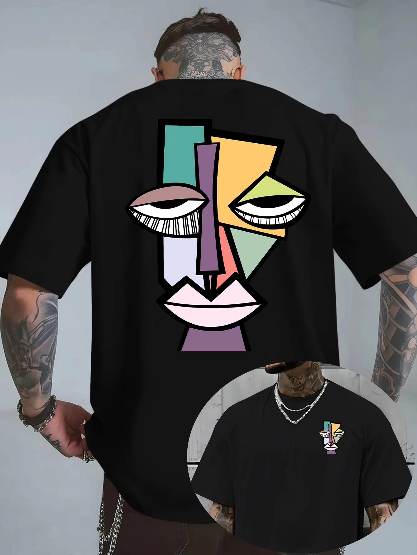 Picasso Style Cubist Print 100% Cotton Men Woment T-shirt Summer Autumn Daily Outdoor Sports Casual Loose Street Short Sleeve