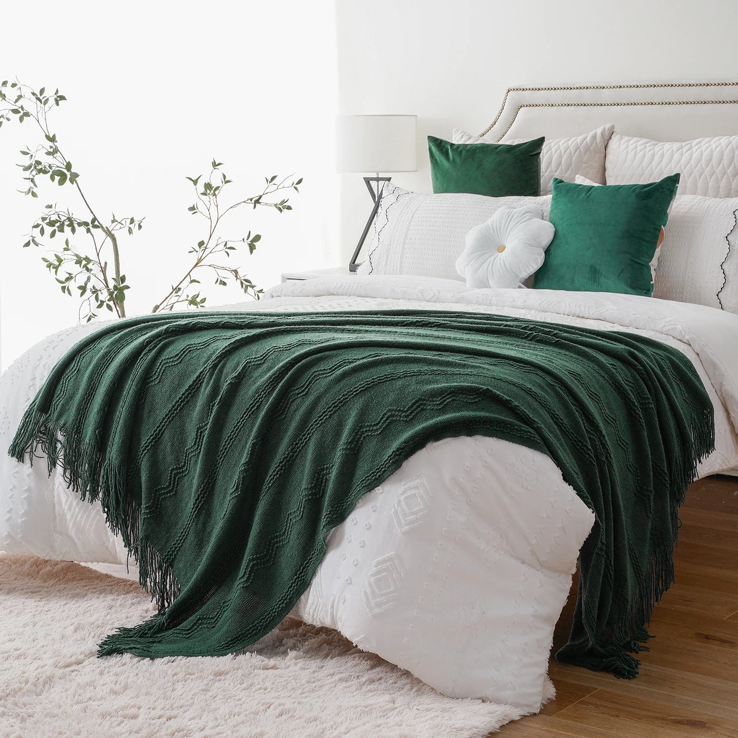 Caramel Knit Throw Blanket - Lightweight Plaid Blanket for Couch and Bed