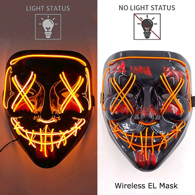 Wireless LED Halloween Purge Mask - Glowing Masquerade Horror Mask