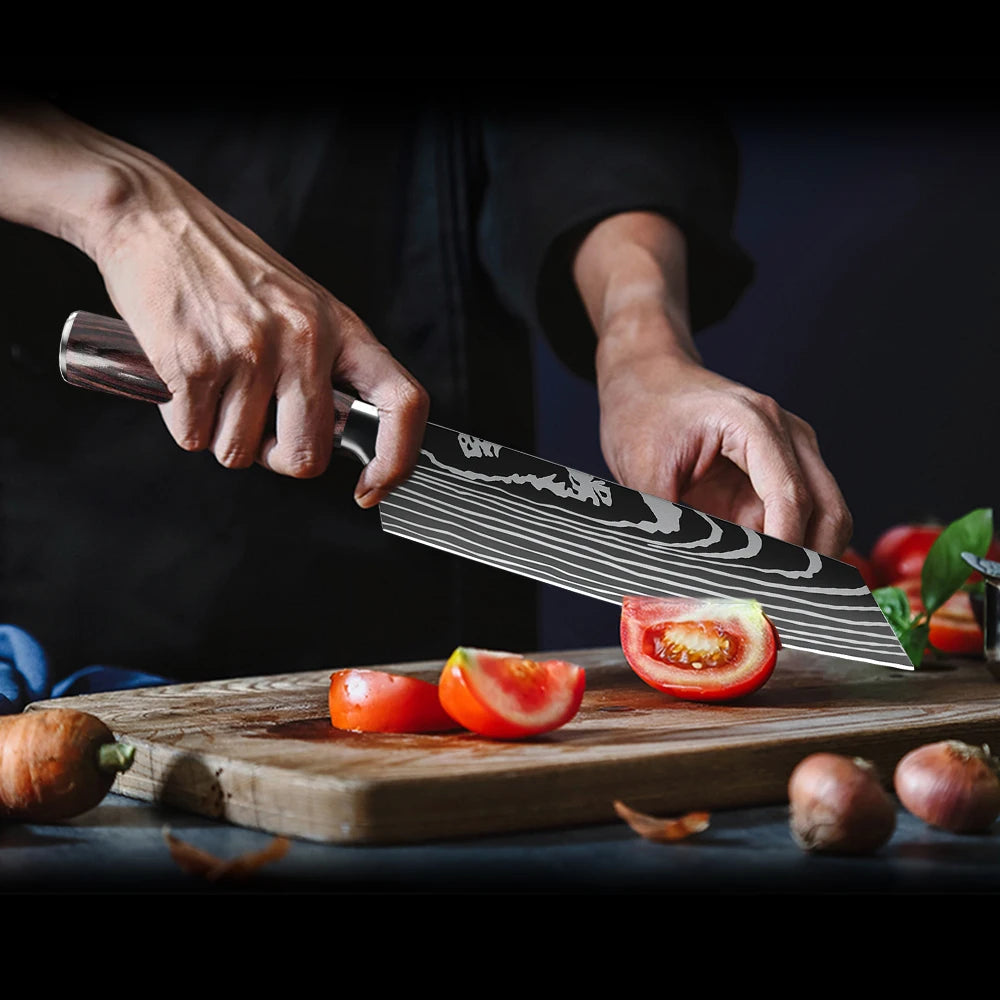 8 Inch Kiritsuke Knife - Ultra Sharp German High Carbon Stainless Steel Chefs Knife for Meat Fish Sushi