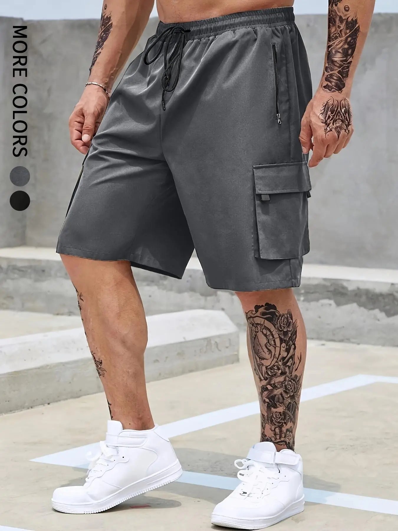 Men's Plain Regular Style Cargo Shorts with Adjustable Drawstrings and Zippers, Casual Shorts, Suitable for Summer Basketball and Beach Vacation, Daily Travel, Fitness and Other Scenes