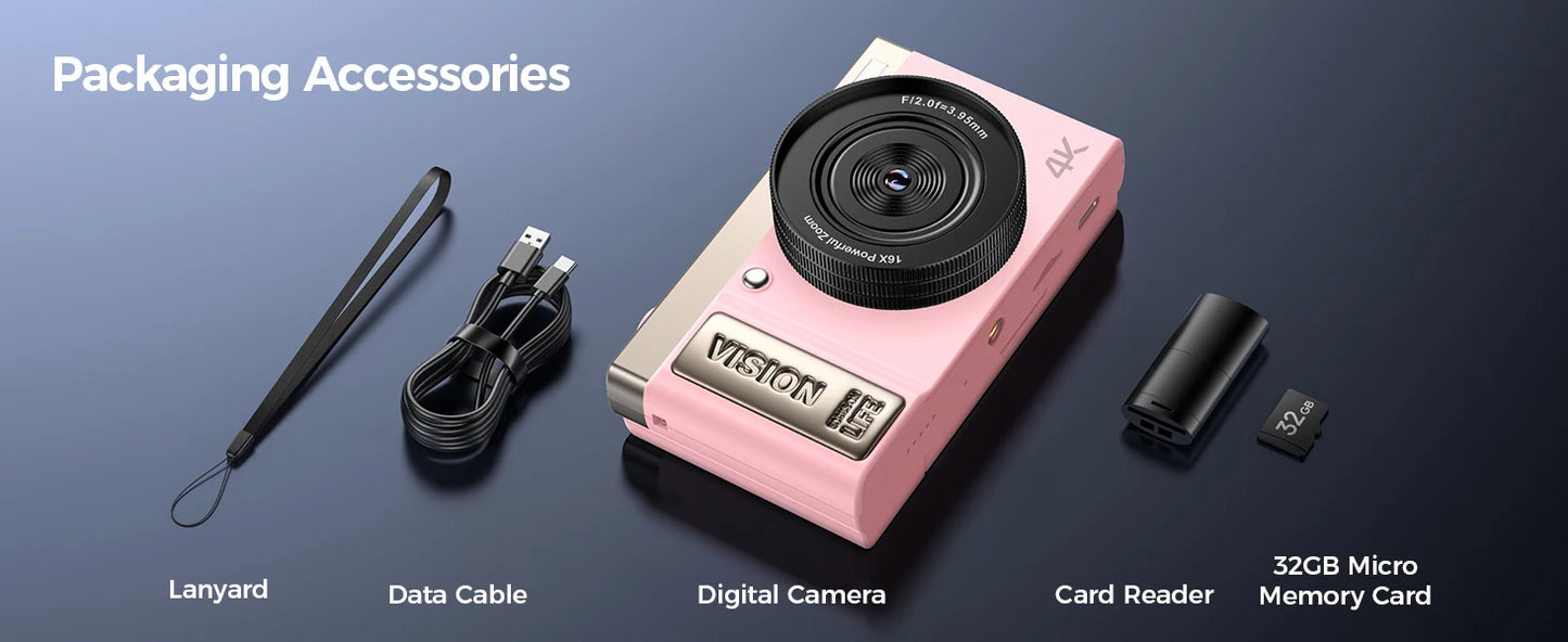 4K Digital Camera - 64 Megapixel Portable Camera With 16x Digital Zoom & Rotating Flip Screen
