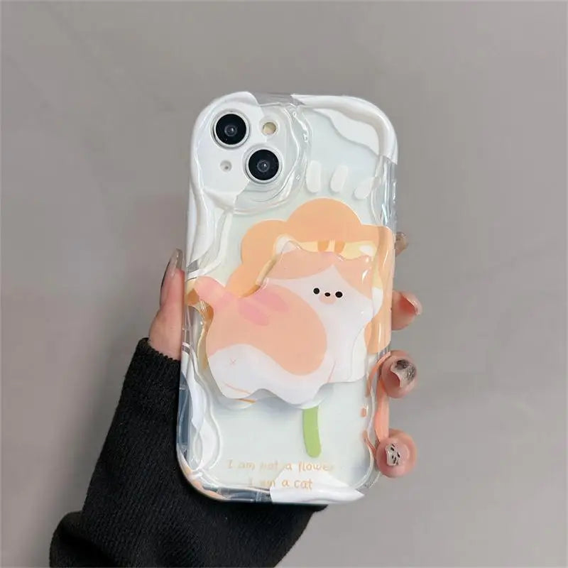 Floral Flower Bracket Case Cover for Samsung Galaxy S26 S25 S24 FE S22 S23 Ultra Plus A57 A37 A56 A55 A54 A16 A17 5G Wavy Shell