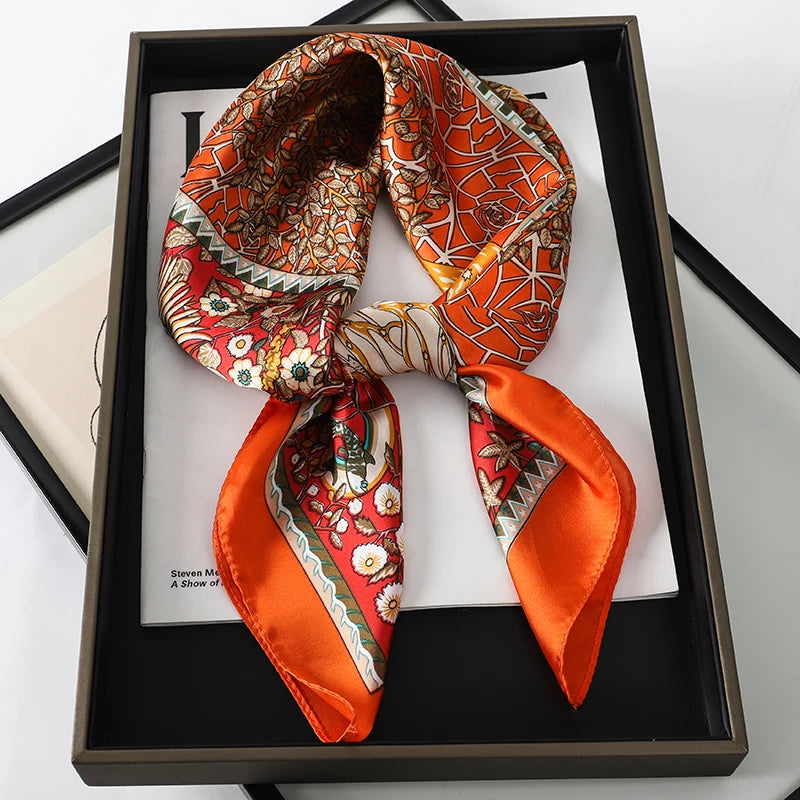 Luxury Silk Cat Print Scarf - Womens Neck Hair Tie Bandana Foulard 70cm