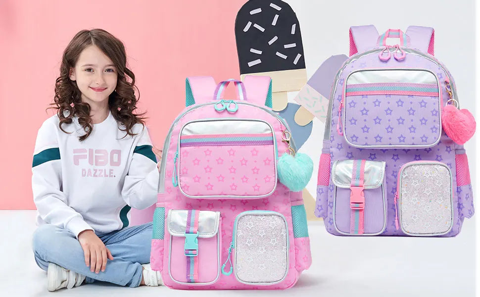 Aesthetic Girls Backpack with Lunchbox Penbag - Elementary School Bookbag - ZOOMNSTORE
