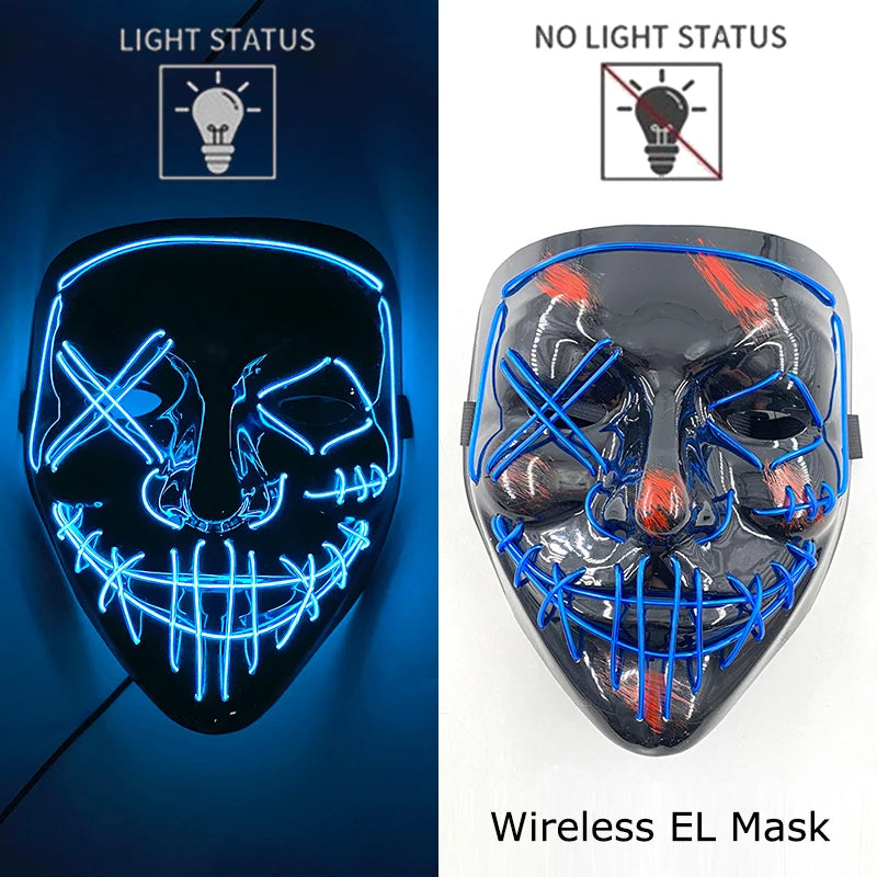 Wireless LED Halloween Purge Mask - Glowing Masquerade Horror Mask
