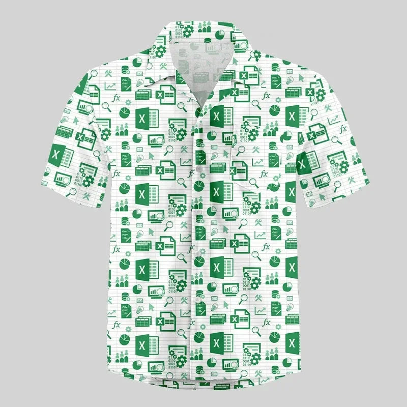 Fun Excel Spreadsheet 3D Print Sport Quick-dry Men Women Shirts Casual Vacation Button Design Creative Y2K Work Short Sleeve Top