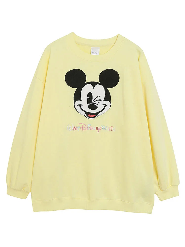 Disney World Disneyland Embroidery Sweatshirt Women Casual Fleece Jumper Mickey Daisy Duck Cartoon Loose Pullover Top O Neck