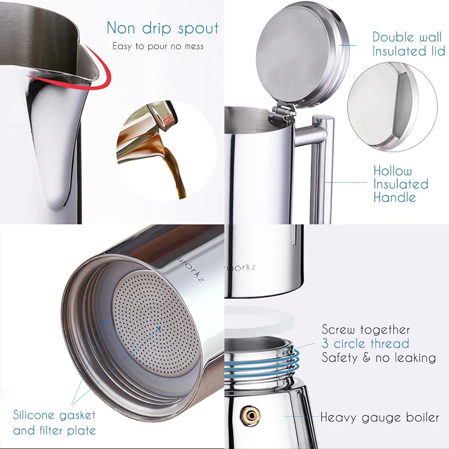 Stovetop Espresso Maker - Stainless Steel 4-Cup Moka Pot for Induction - ZOOMNSTORE
