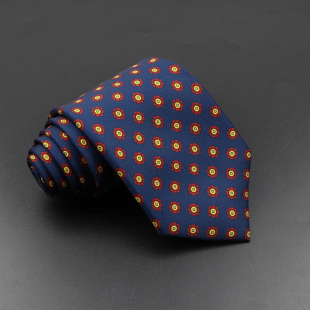 Mens Silk Tie - 75cm Soft Novelty Necktie in Blue Green Orange Floral Pattern