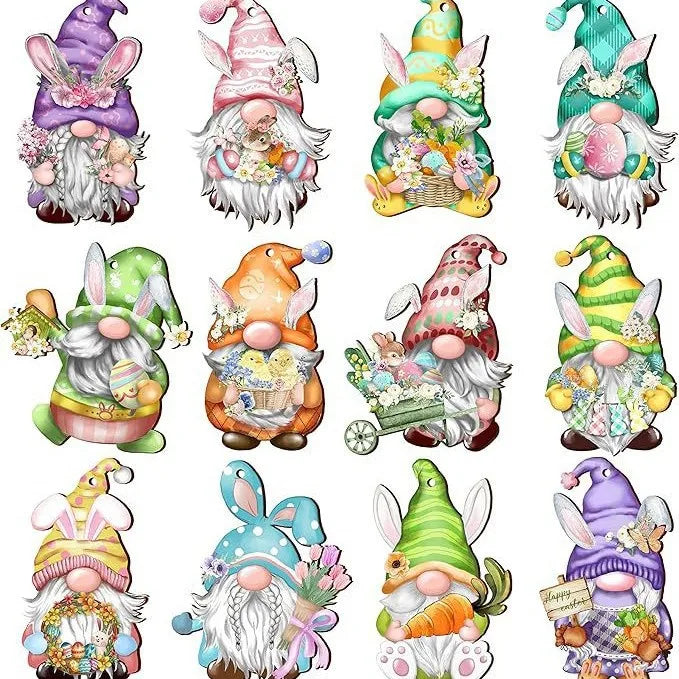 Wooden Christmas Gnome Decorations - 1224pcs Hanging Tree Plaque Set