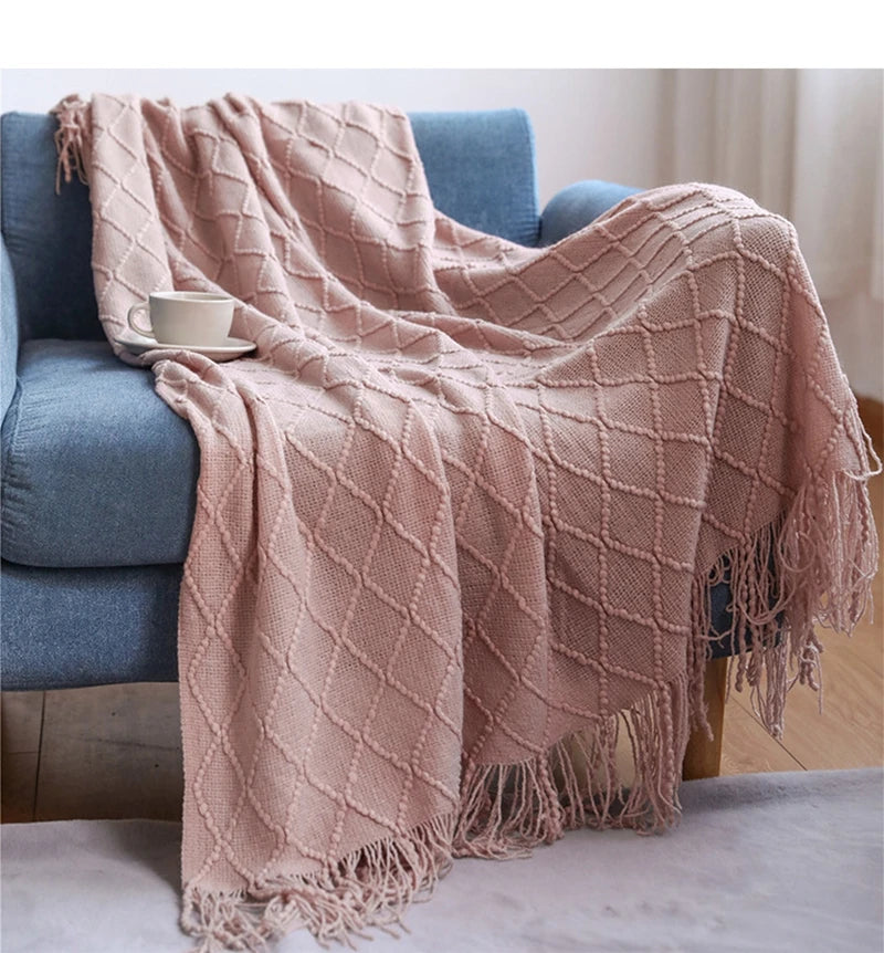 Green Oversized Knitted Throw Blanket - Soft Textured Decorative Couch Blanket