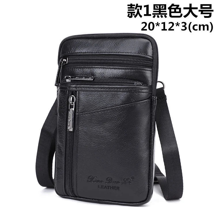 Leather Waist Bag - Men's Messenger Cowhide Mini Bag With Mobile Phone Pouch
