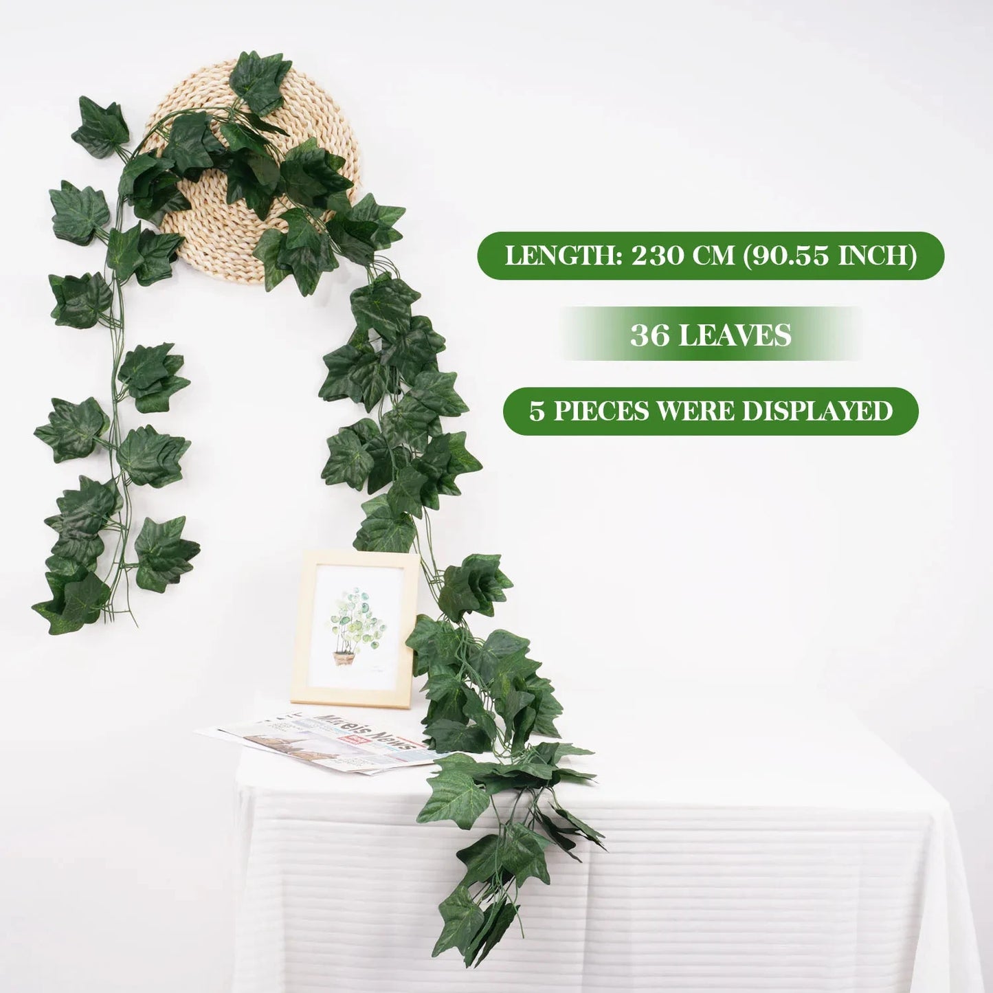 Artificial Green Ivy Leaf Garland - 21M Hanging Vine for Home Decor Wedding Party DIY