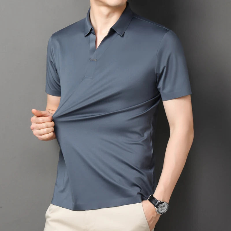 Men's Polo Shirt - Elastic Stretch, Business Casual Short Sleeve Polo for Office Wear