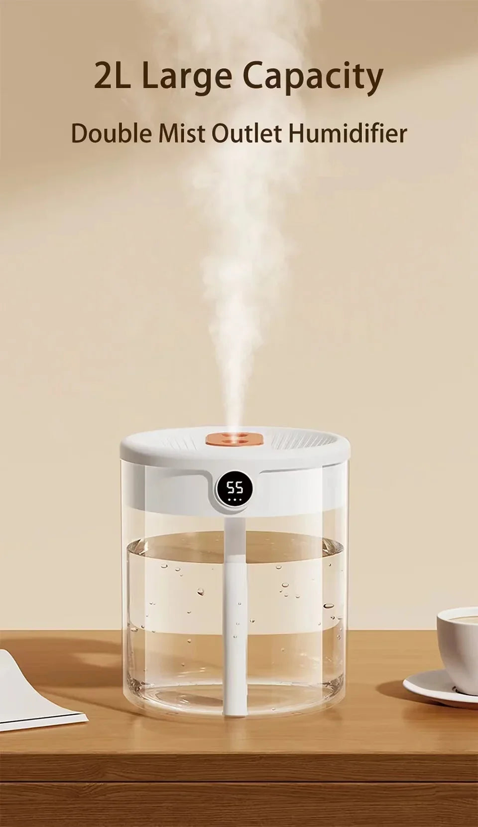 2L USB Humidifier - Quiet LED Night Light Diffuser for Home Office - ZOOMNSTORE