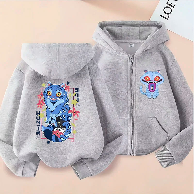 Kids Tiger Hoodie - Kpop Demon Hunters Zip Up Sweatshirt for Boys and Girls - ZOOMNSTORE