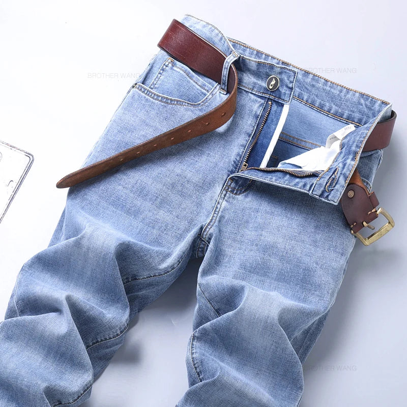 Light Blue Slim Fit Jeans - Stylish Casual Stretch Denim Pants - ZOOMNSTORE