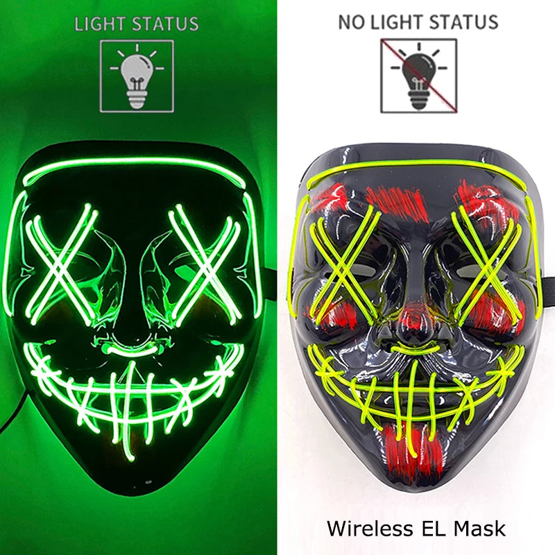 Wireless LED Halloween Purge Mask - Glowing Masquerade Horror Mask