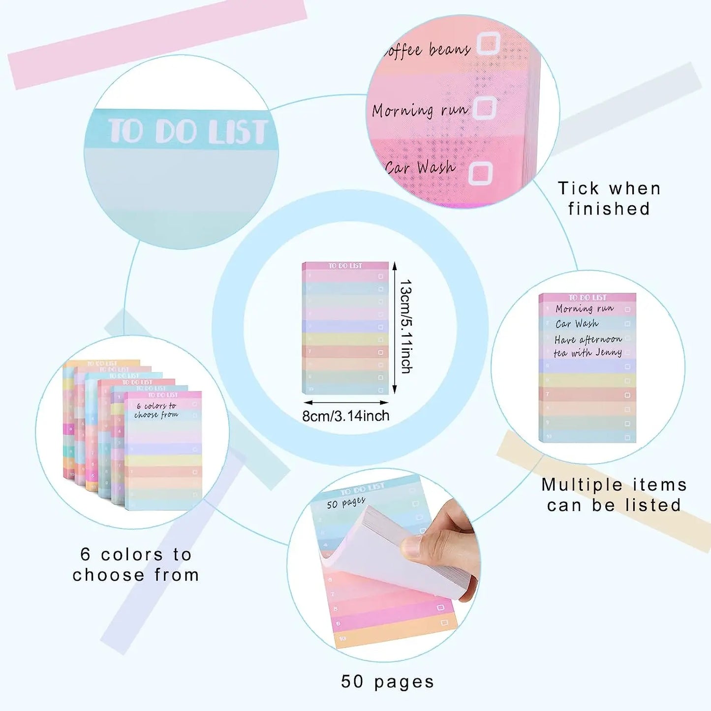 Multicolor Lined Sticky Notes - 50 Sheets Portable Memo Pad Kawaii Stationery