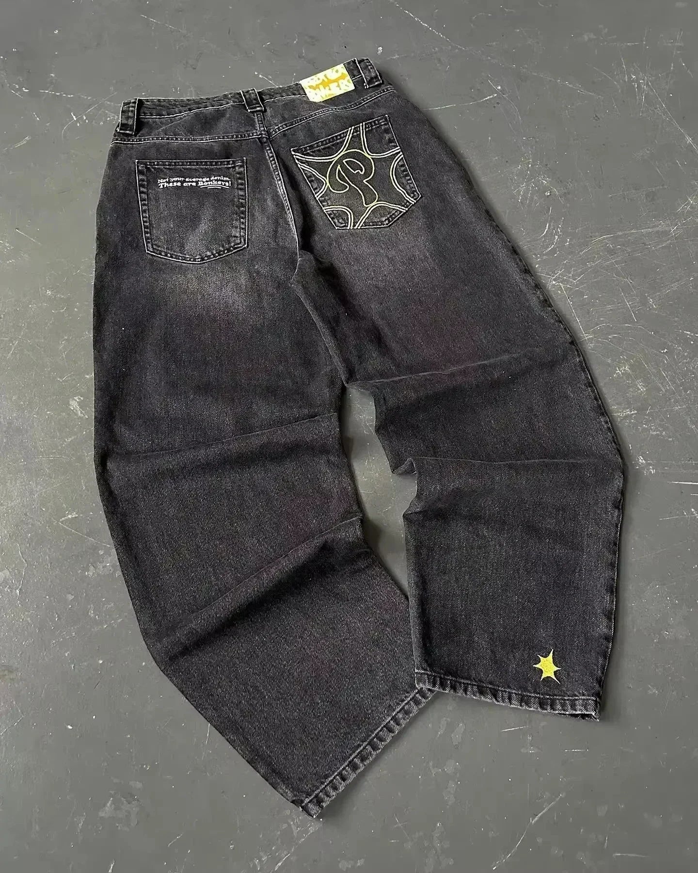 Y2K Harajuku Street Style Men Jeans Letter Embroidered Loose Hip Hop Oversized Wide Leg Unisex Mopping Trousers Soft Fabric