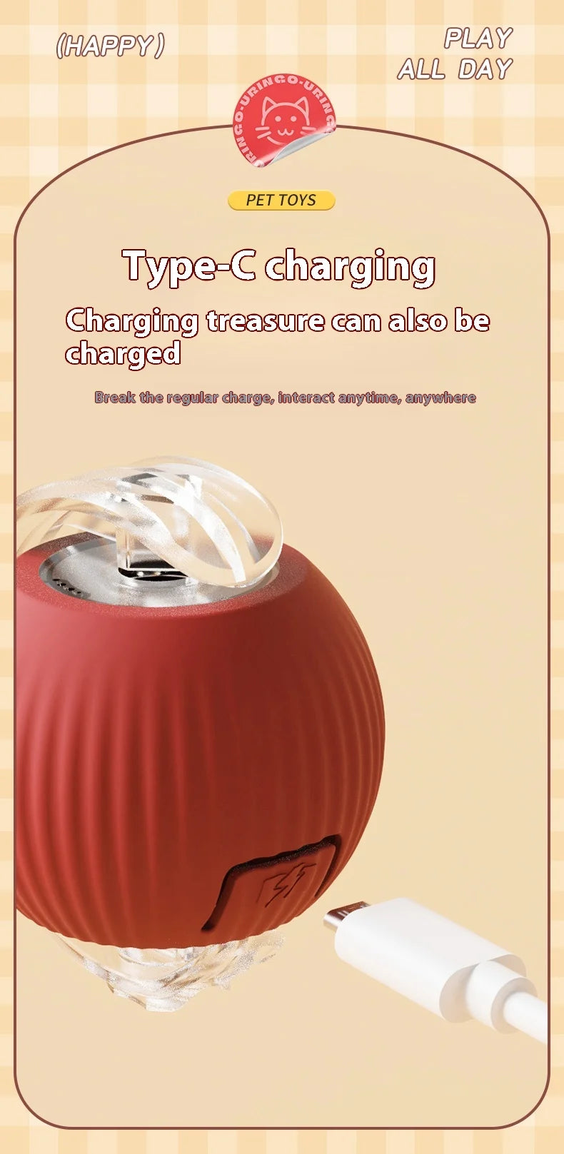 Interactive Cat Toy - Automatic Rolling Ball with Faux Tail - ZOOMNSTORE