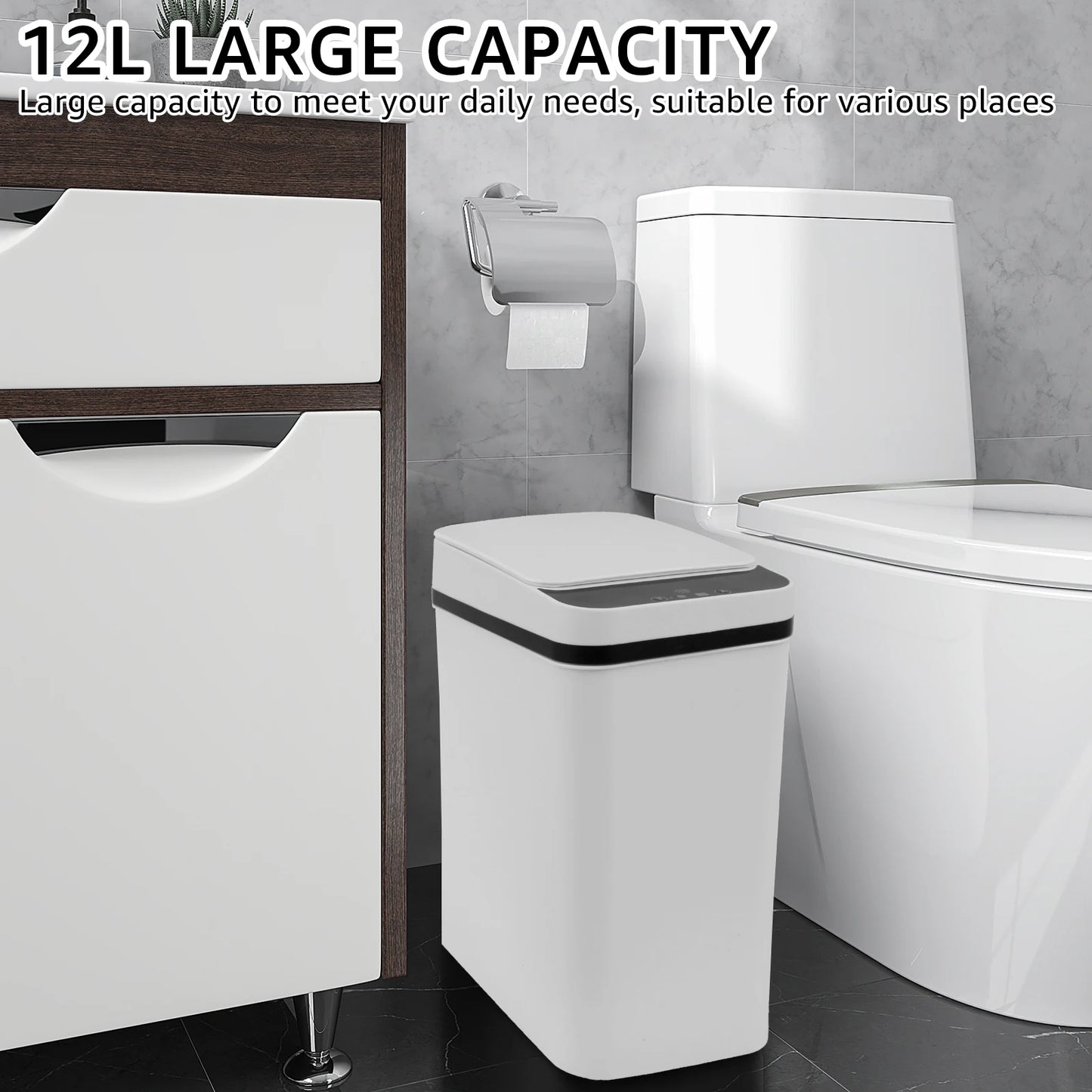 Touchless Infrared Trash Can - 12L Smart Sensor Wastebasket for Kitchen Bathroom