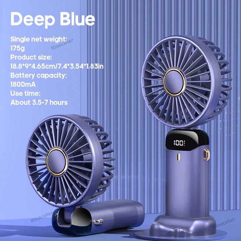 Handheld Neck Fan – Foldable 5-Speed USB Rechargeable with Display