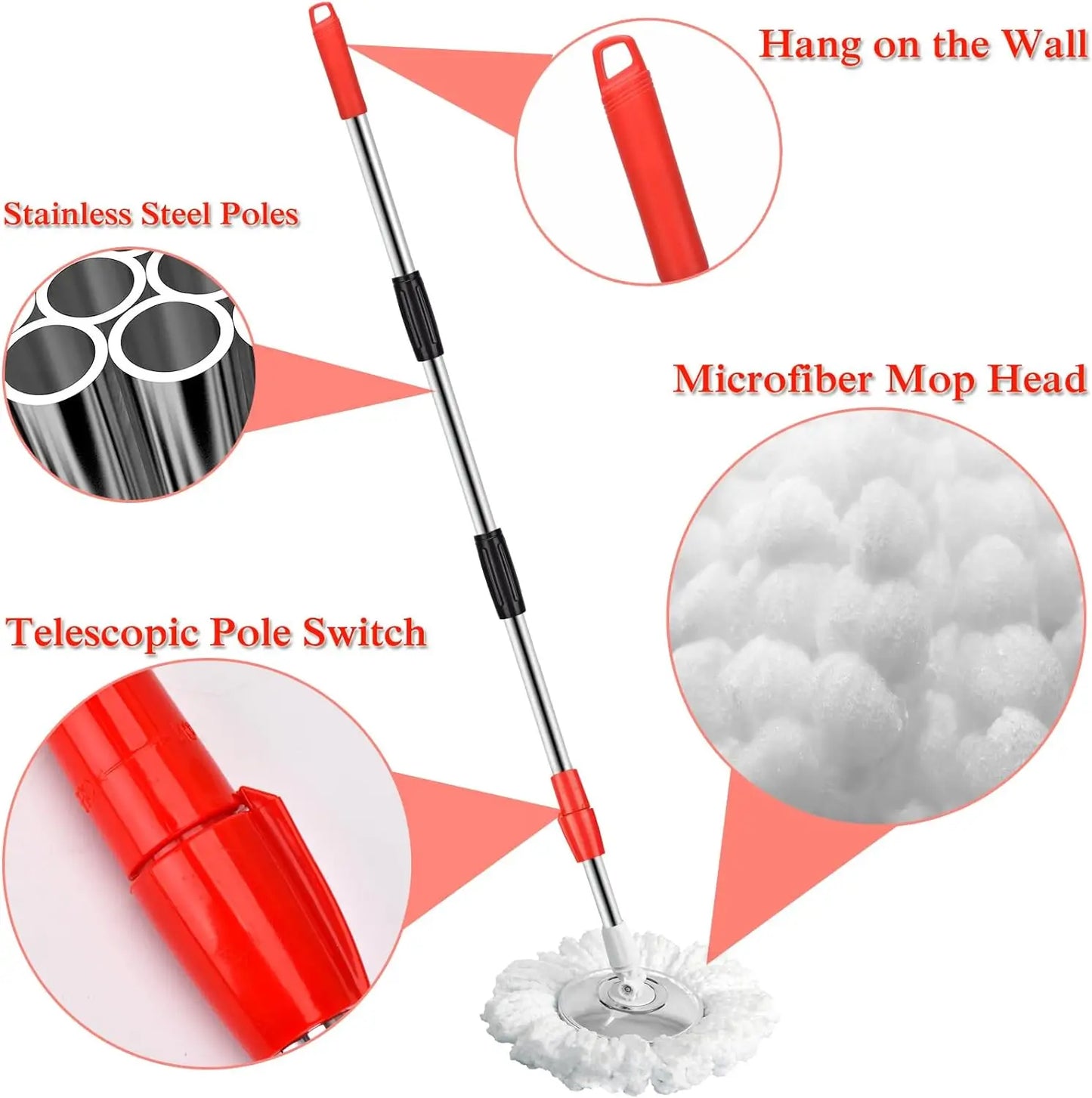 360 Spin Mop Bucket Set - Adjustable Handle with Wheels WetDry Separation - ZOOMNSTORE