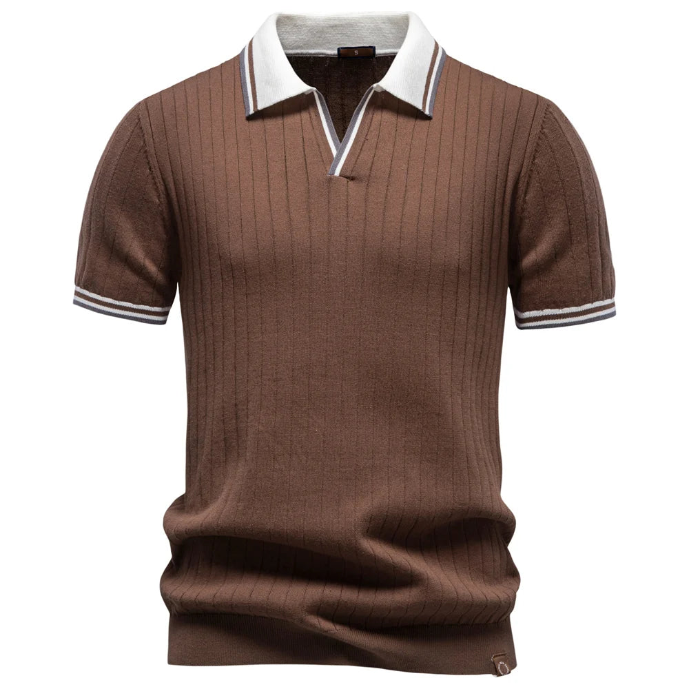 AIOPESON 100% Cotton Soft Skin Friendly Polo Shirt for Men Collar Solid Color Old Money Style Elegant Casual Polo Men Clothing