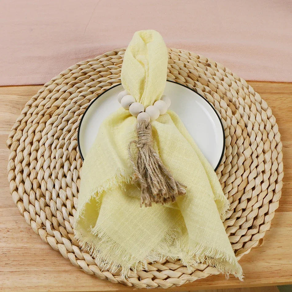 Gauze Cotton Napkins - Reusable Wedding Table Napkins | Rustic Green Trim Decor