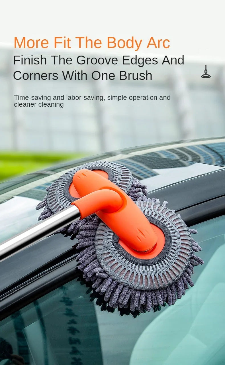 Telescopic Car Cleaning Mop - Chenille Double Brush Head for Roof Window