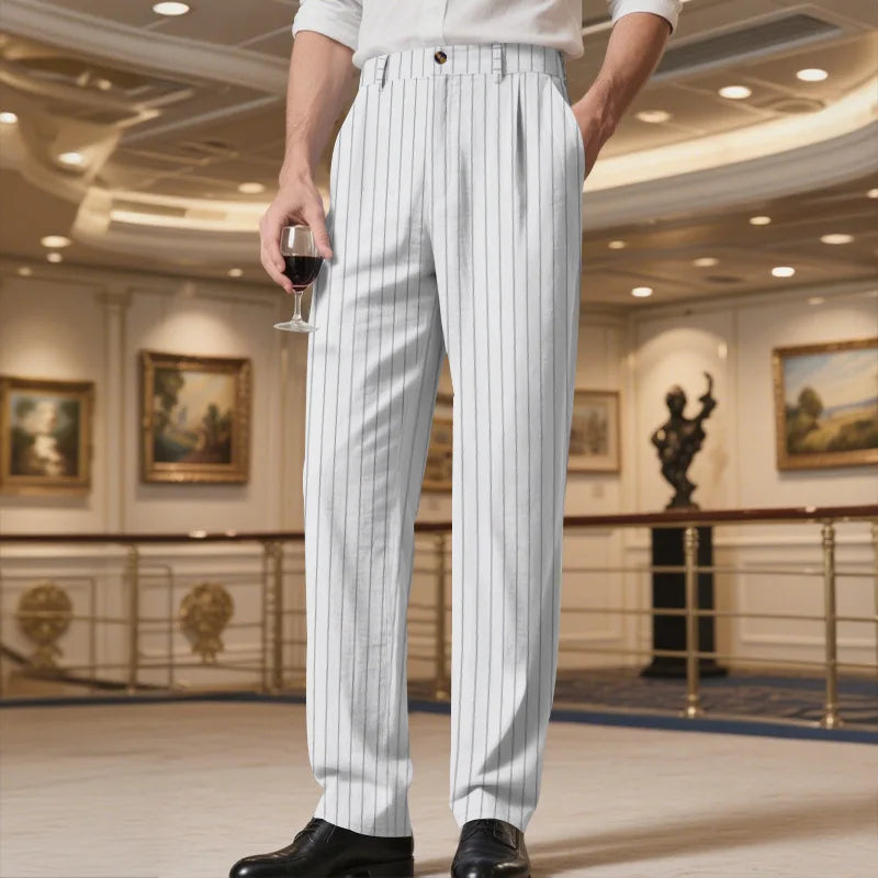 Linen Casual Pants - Men’s Striped Straight-Leg Breathable Loose Trousers for Spring