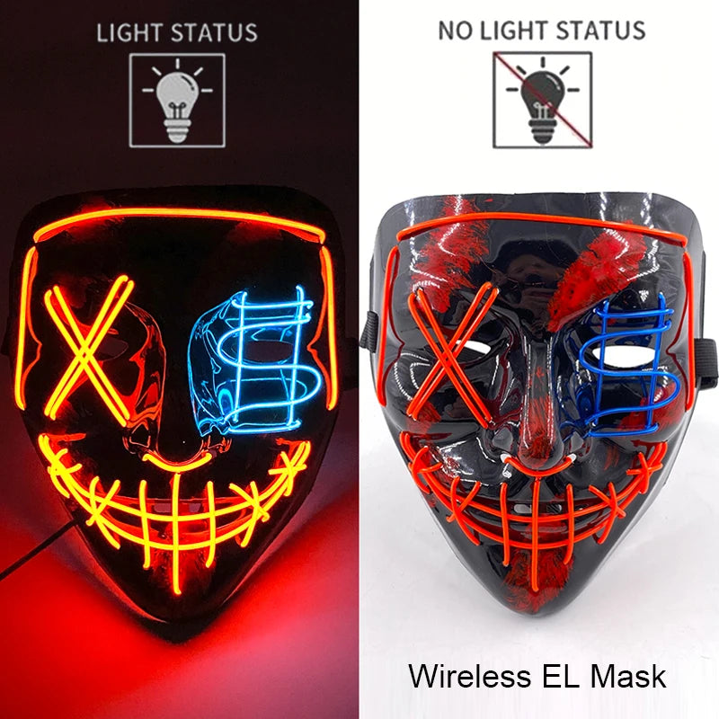Wireless LED Halloween Purge Mask - Glowing Masquerade Horror Mask
