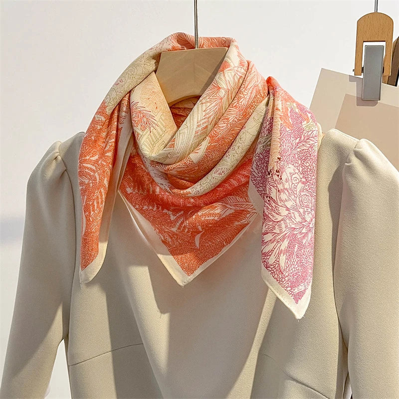 Pure Cotton Womens Printed Scarf - Fashionable Square Foulard for Neck and Hair